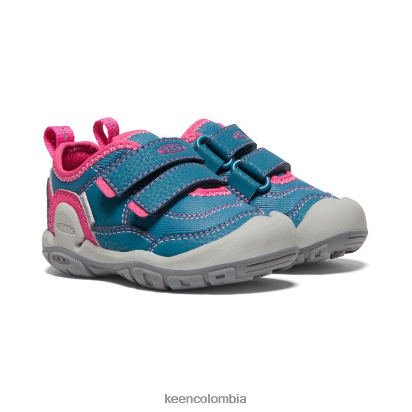 niños pequeños tenis con doble tira hueca y nudo coral azul/pavo real rosa KEEN calzado 88N808959