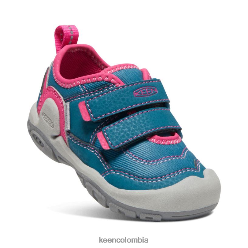 niños pequeños tenis con doble tira hueca y nudo coral azul/pavo real rosa KEEN calzado 88N808959