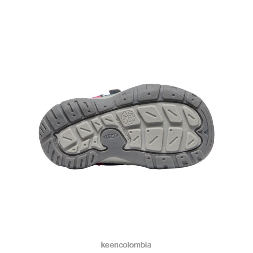 niños pequeños tenis con doble tira hueca y nudo coral azul/pavo real rosa KEEN calzado 88N808959