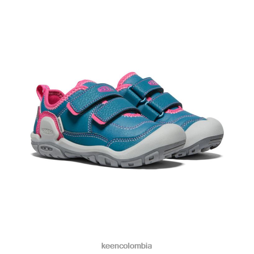 pequeños niños tenis con doble tira hueca y nudo coral azul/pavo real rosa KEEN calzado 88N808942