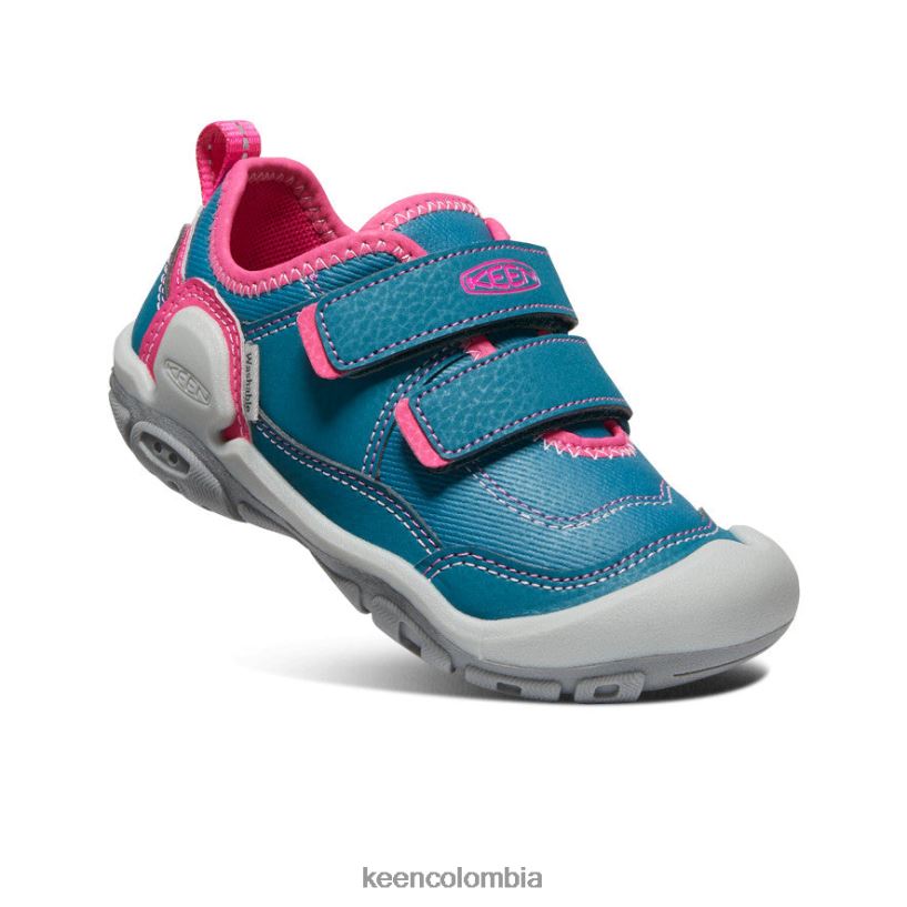 pequeños niños tenis con doble tira hueca y nudo coral azul/pavo real rosa KEEN calzado 88N808942