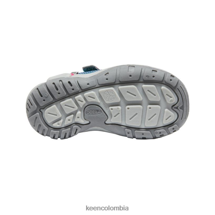 pequeños niños tenis con doble tira hueca y nudo coral azul/pavo real rosa KEEN calzado 88N808942